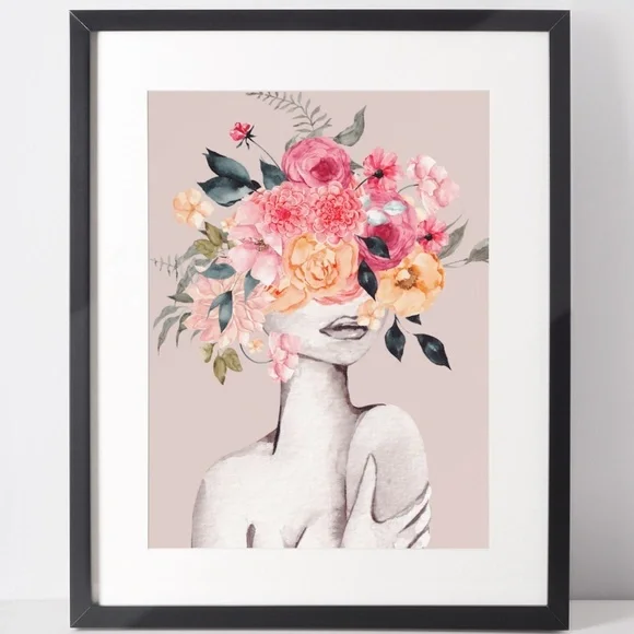 Watercolor Floral Woman Portrait Wall Art Illustration Print Poster Unframed - Picture 2 of 7